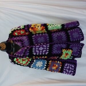Handmade Crochet Granny Square Cardigan sz Med/large, purple, red, green